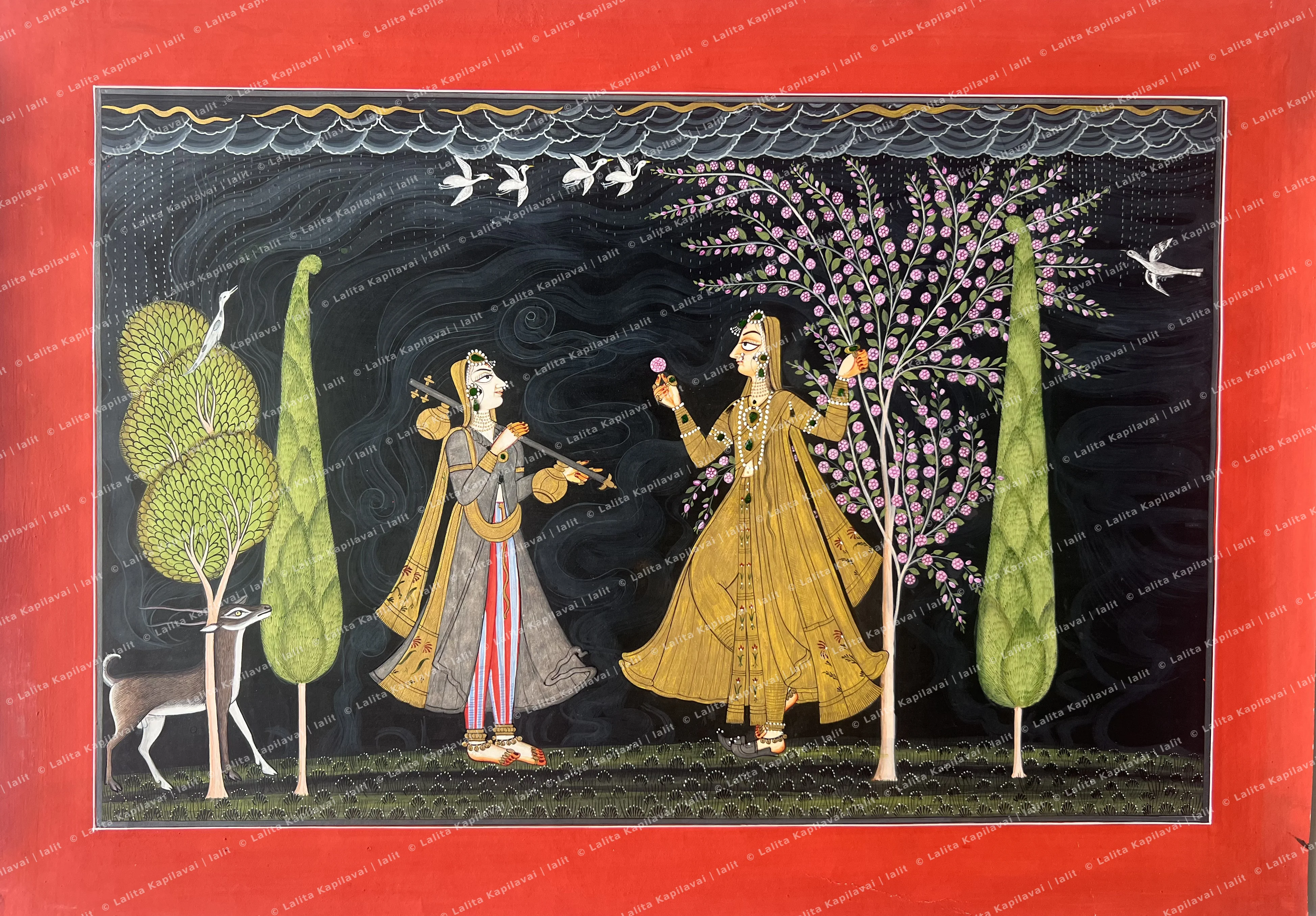 Lady with Singer and Deer in Forest
