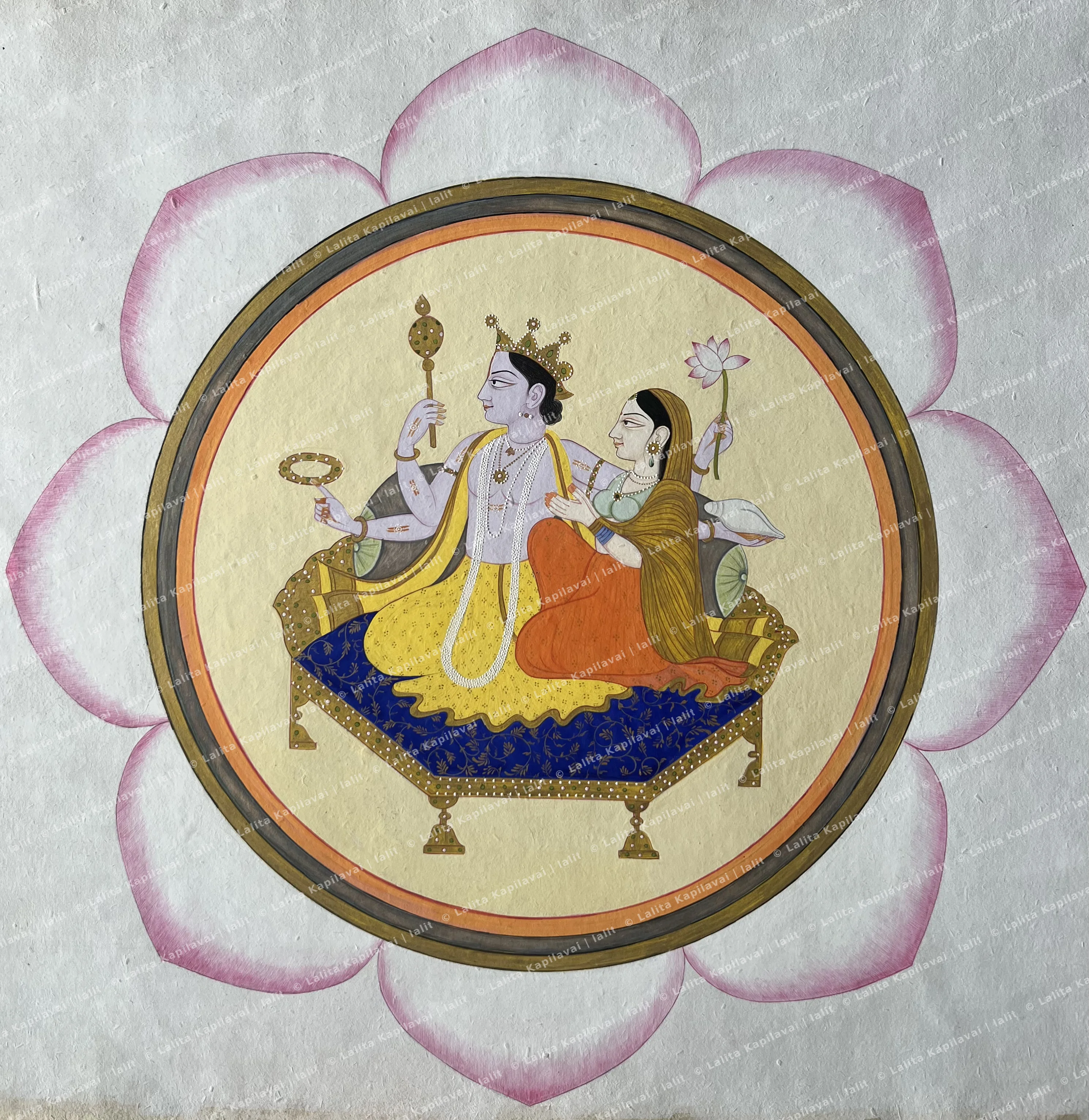 Vishnu Lakshmi seated on a throne